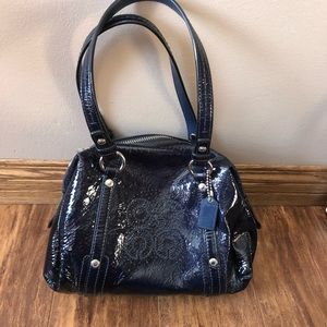 Coach purse small dark blue shiny